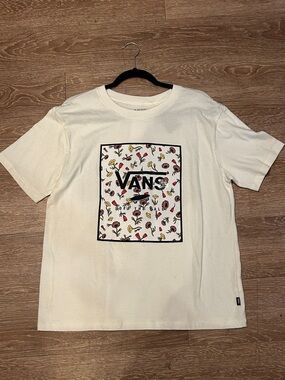 Vans Cream Tee with Red, Yellow & Green Floral Box Logo